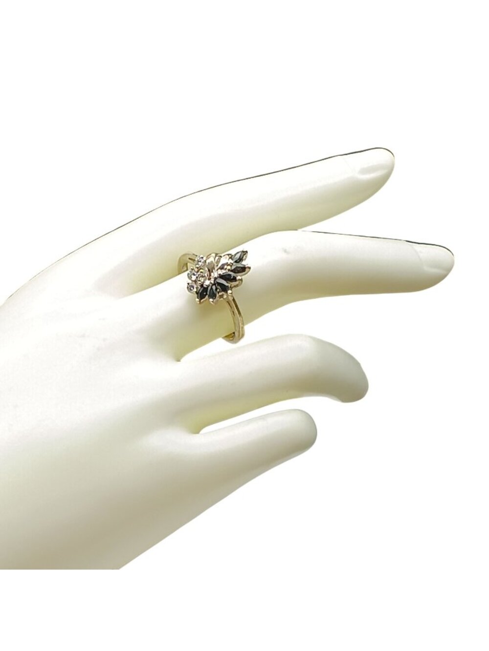Avon Sterling Silver Black Sapphire Marquise Cluster Cocktail Ring Size 9